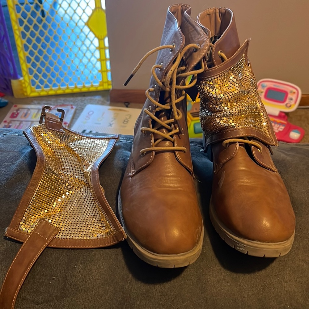 Ankle Boots with Removable Gold Cover